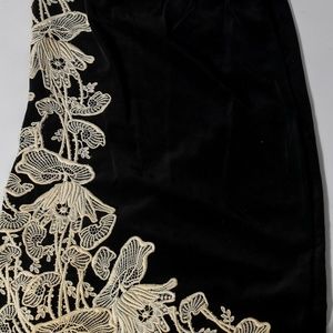 Vintage Velvet Black Dress with White Embroidery Detail